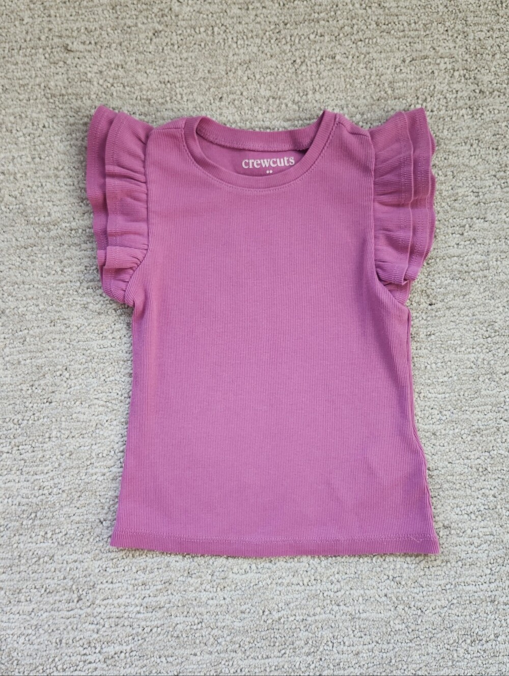 Crewcuts Purple Ruffle Sleeve Ribbed Tee